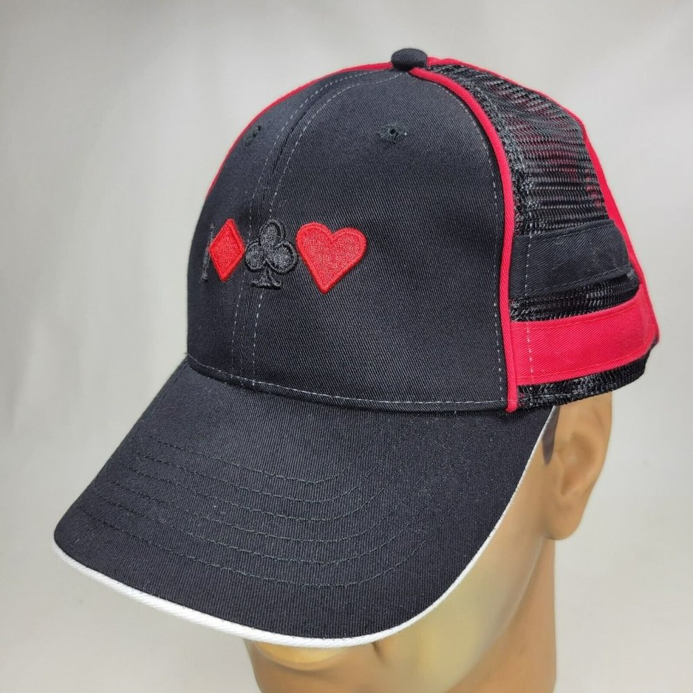 World Poker Tour Strap Back Trucker Hat Cap Red Black Mesh 2-Stripe G-III Sports